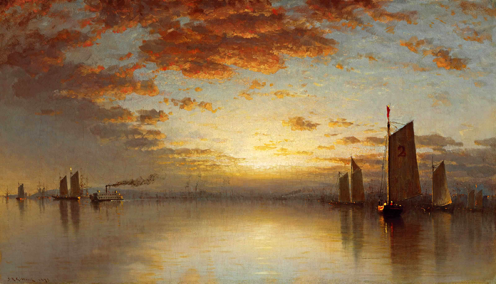 sunset over new york bay